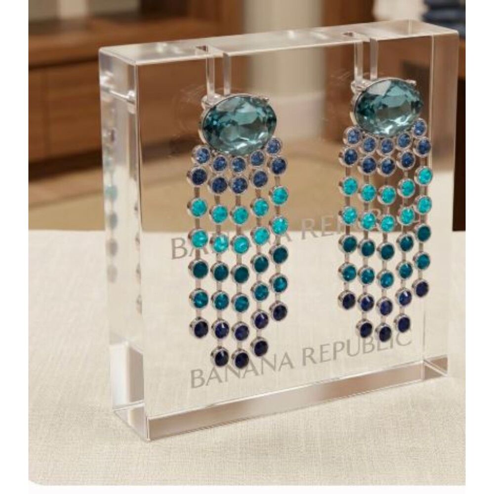 Banana Republic Women's Ombre Blue Crystal Waterfall Earrings NWT 58